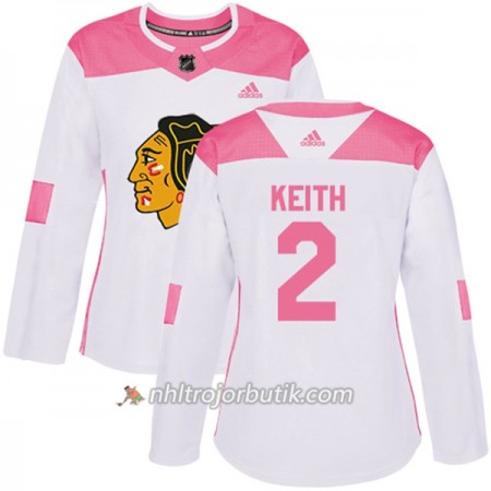 Dame Ishockey Chicago Blackhawks Tröja Duncan Keith 2 Adidas 2017-2018 Vit Rosa Fashion Authentic